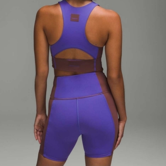 Lululemon Hike to Swim Purple, Brown High Neck Sports Bra & Shorts 6" Size S - Picture 2 of 15